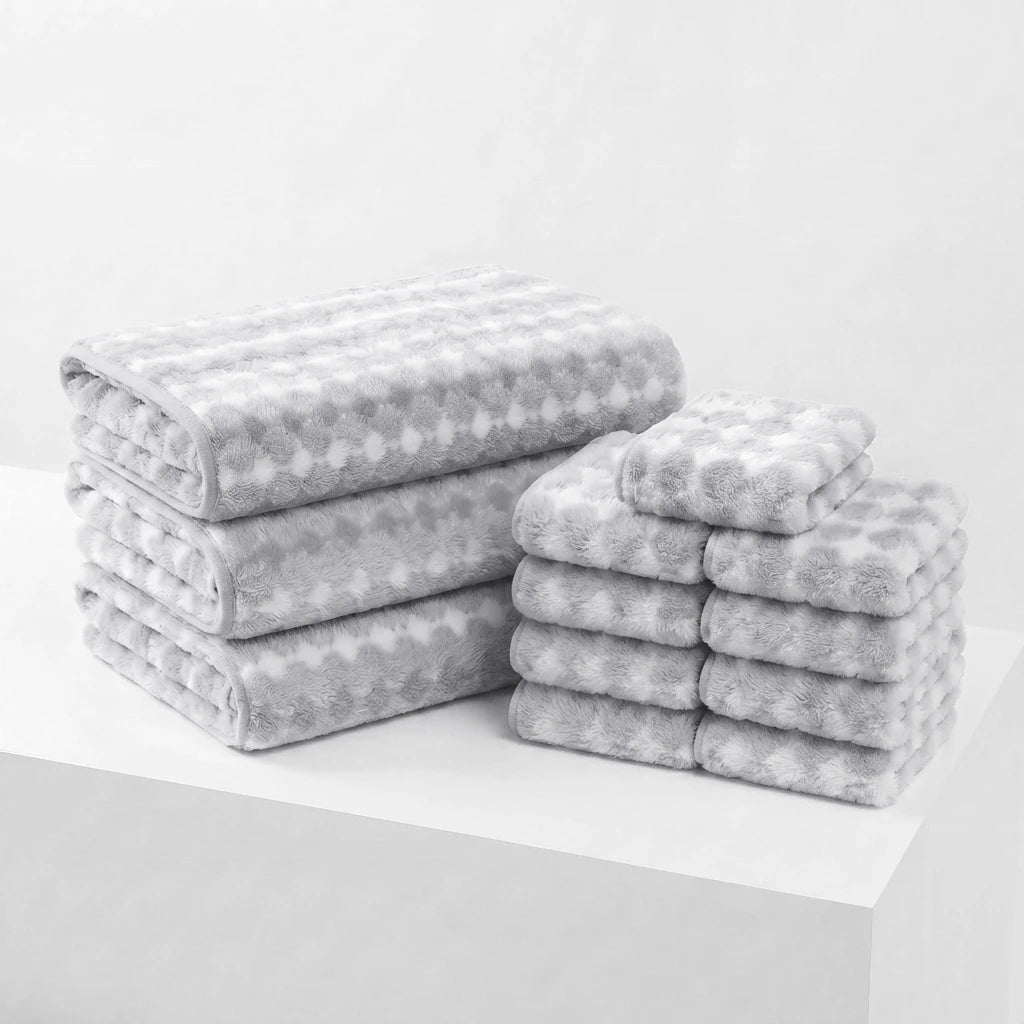 NONE CN Ultra Thick Plush Bathroom and Face Towel Set