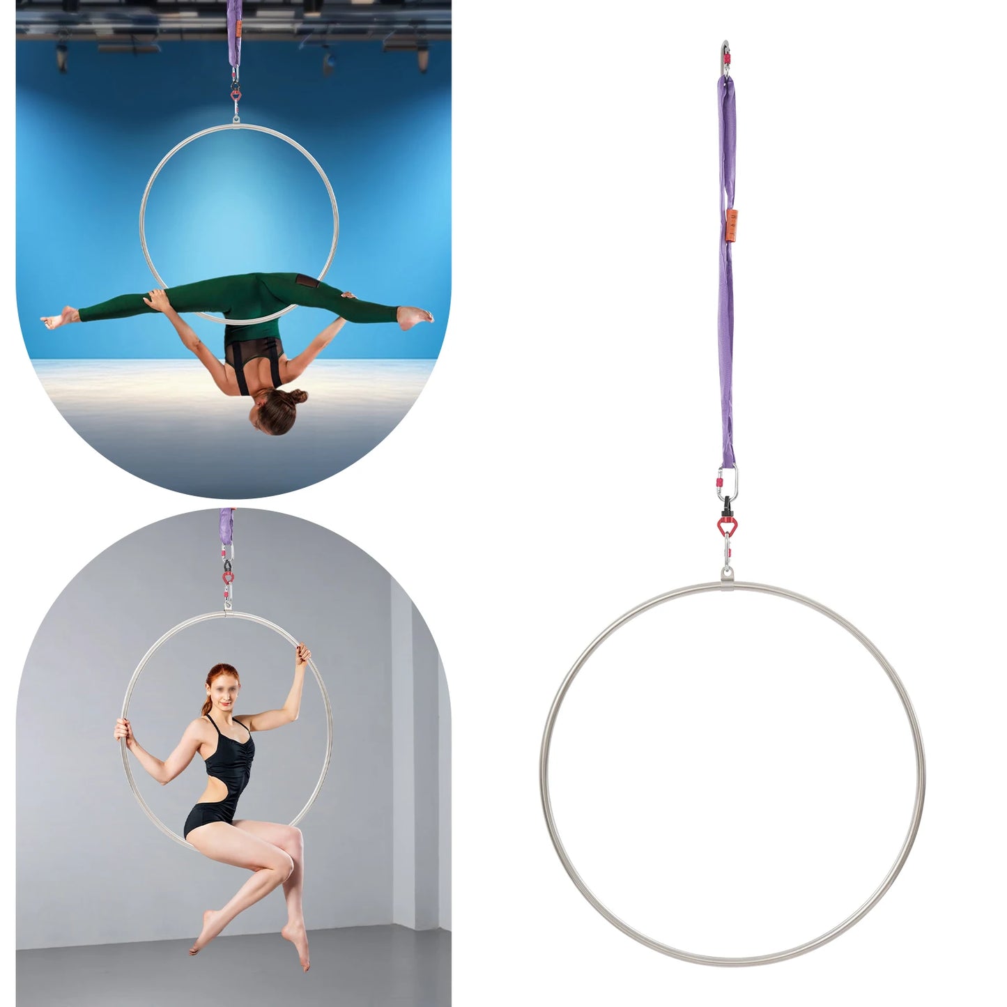 Aerial Hoop Kit With Sling And Carabiners Stainless Steel Ring