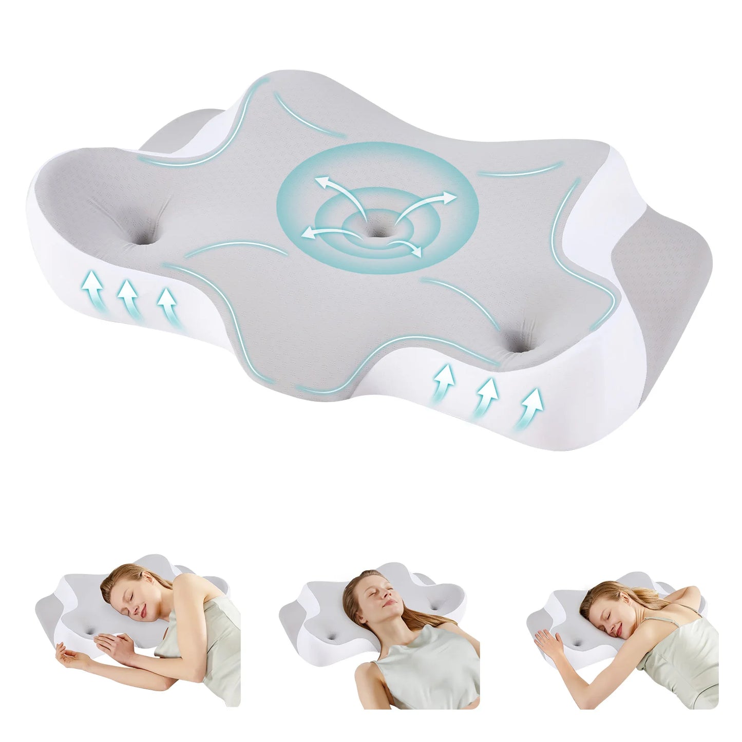 JHK Ergonomic Cervical Memory Foam Pillow With Cooling Pillowcase