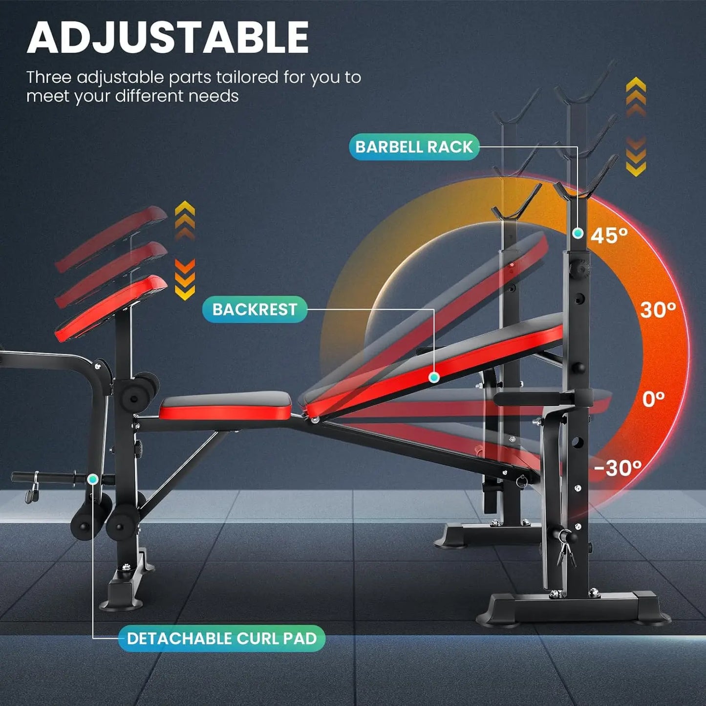 6-In-1 Weight Bench With Squat Rack And Adjustable Incline