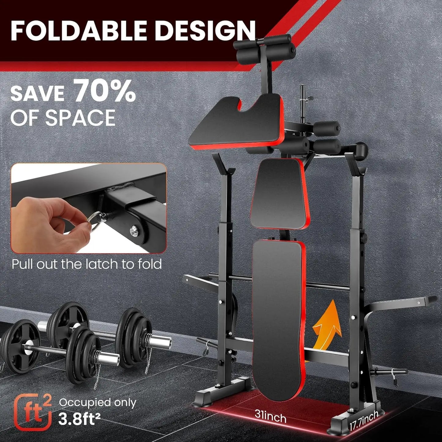 6-In-1 Weight Bench With Squat Rack And Adjustable Incline