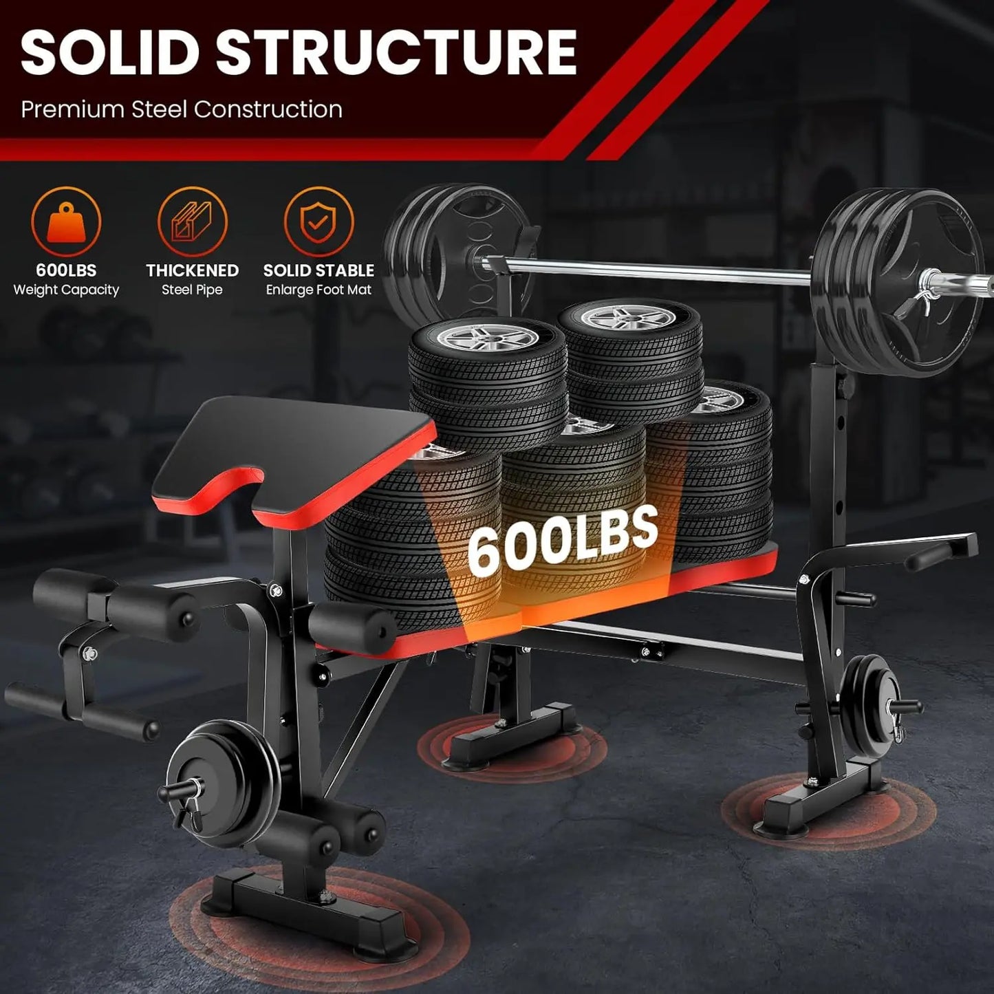 6-In-1 Weight Bench With Squat Rack And Adjustable Incline