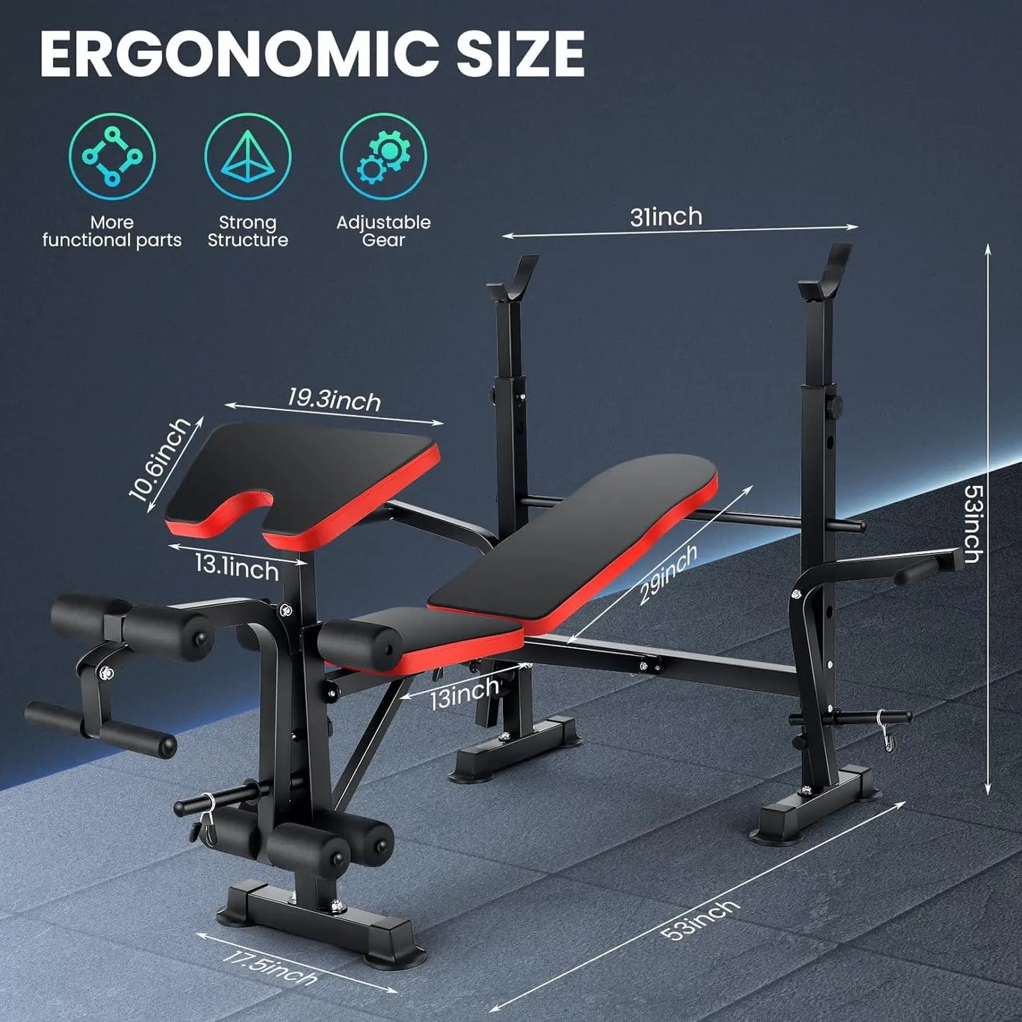 6-In-1 Weight Bench With Squat Rack And Adjustable Incline