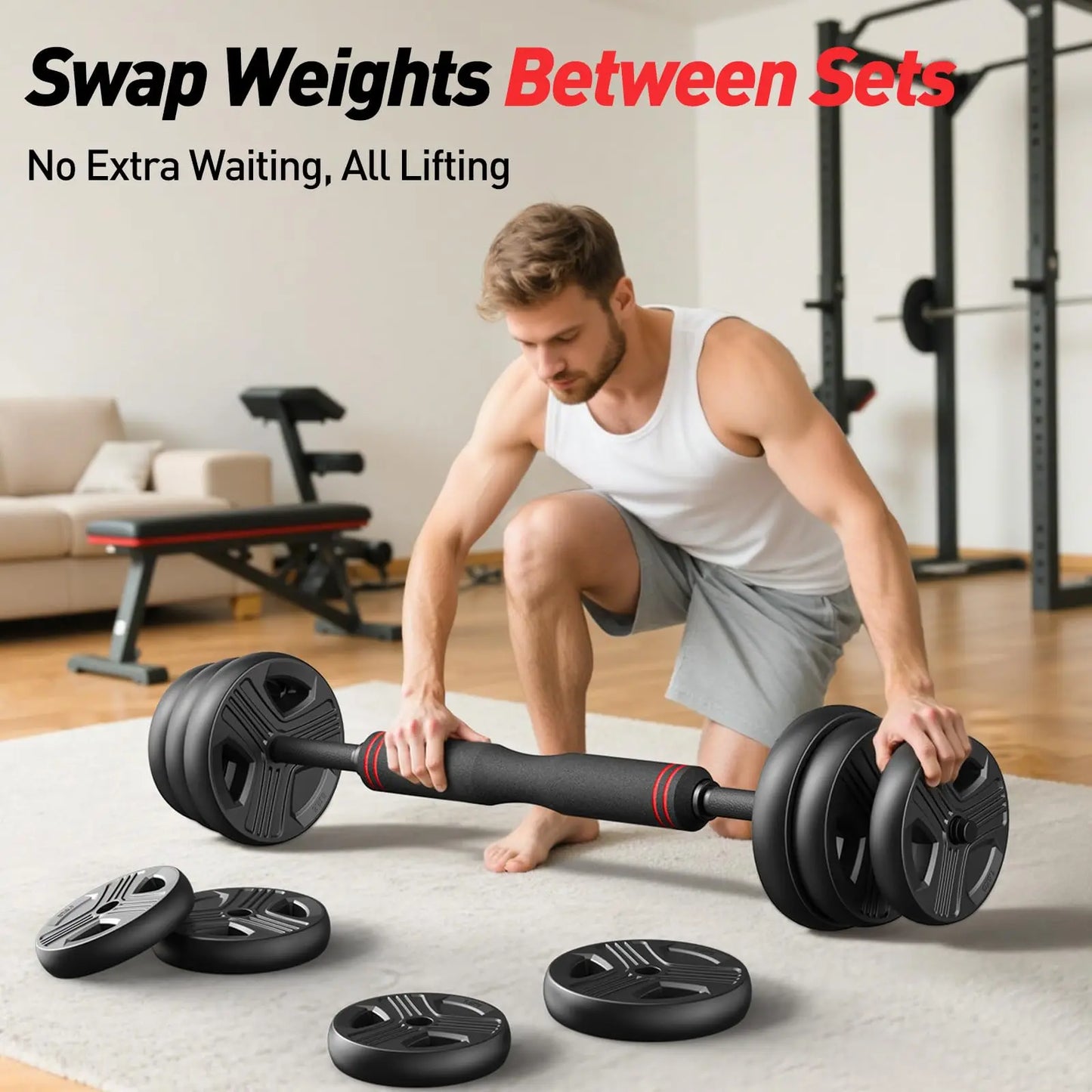FED Fitness 5 In 1 Adjustable Dumbbell Set With 20 35 45 70 90 Lb