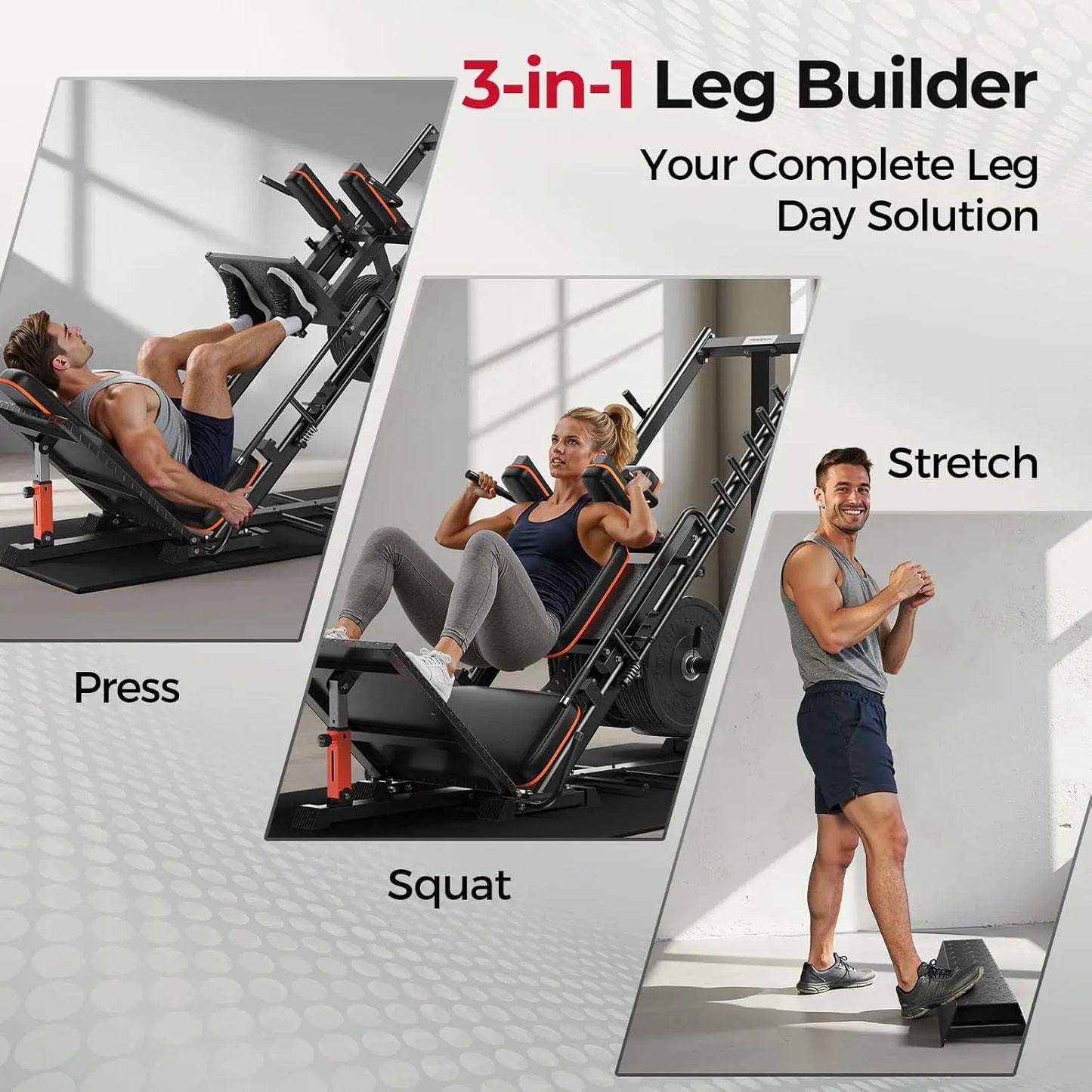 FED Fitness 3 In 1 Leg Press Hack Squat Machine With Ultra Quiet Pulley System