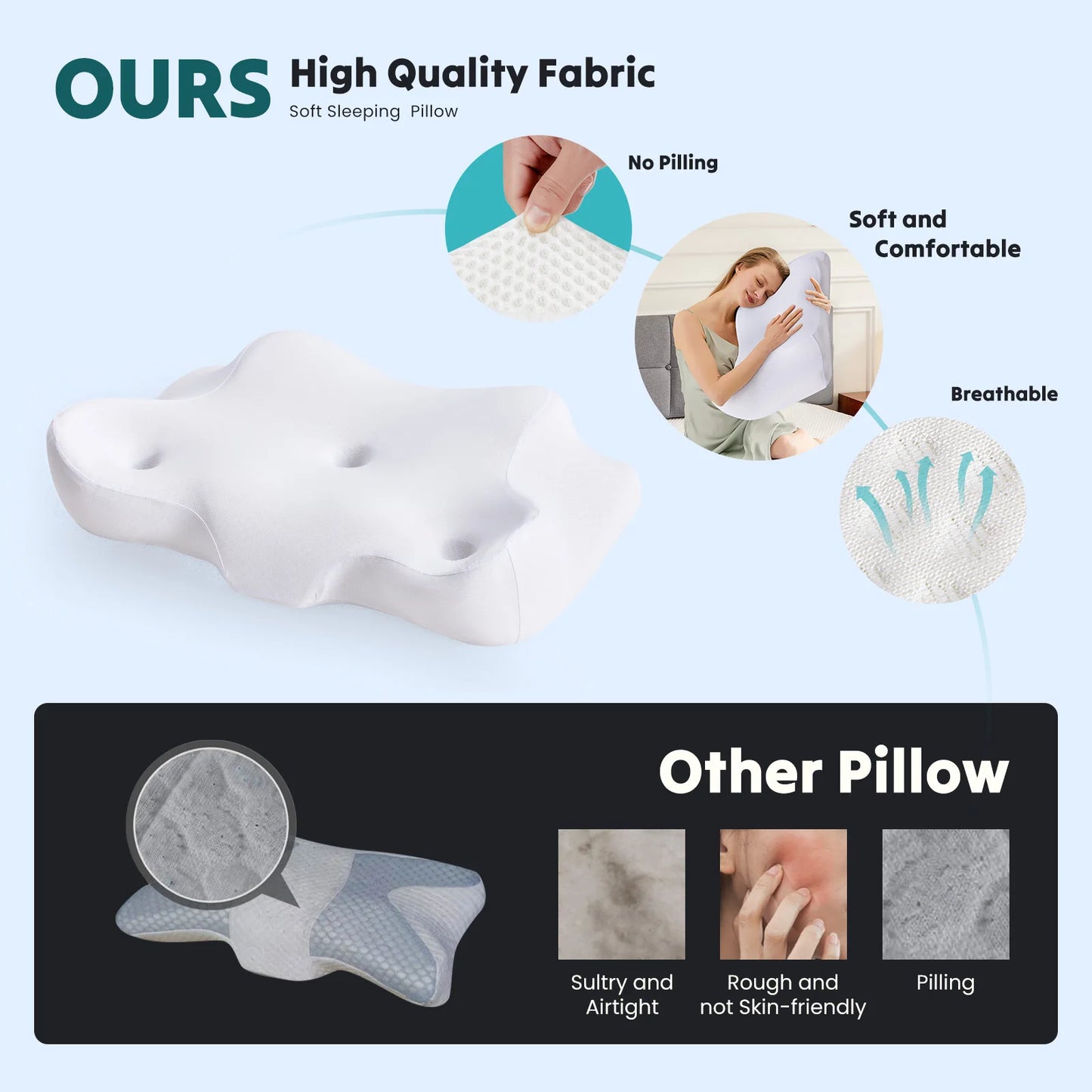 JHK Ergonomic Cervical Memory Foam Pillow With Cooling Pillowcase