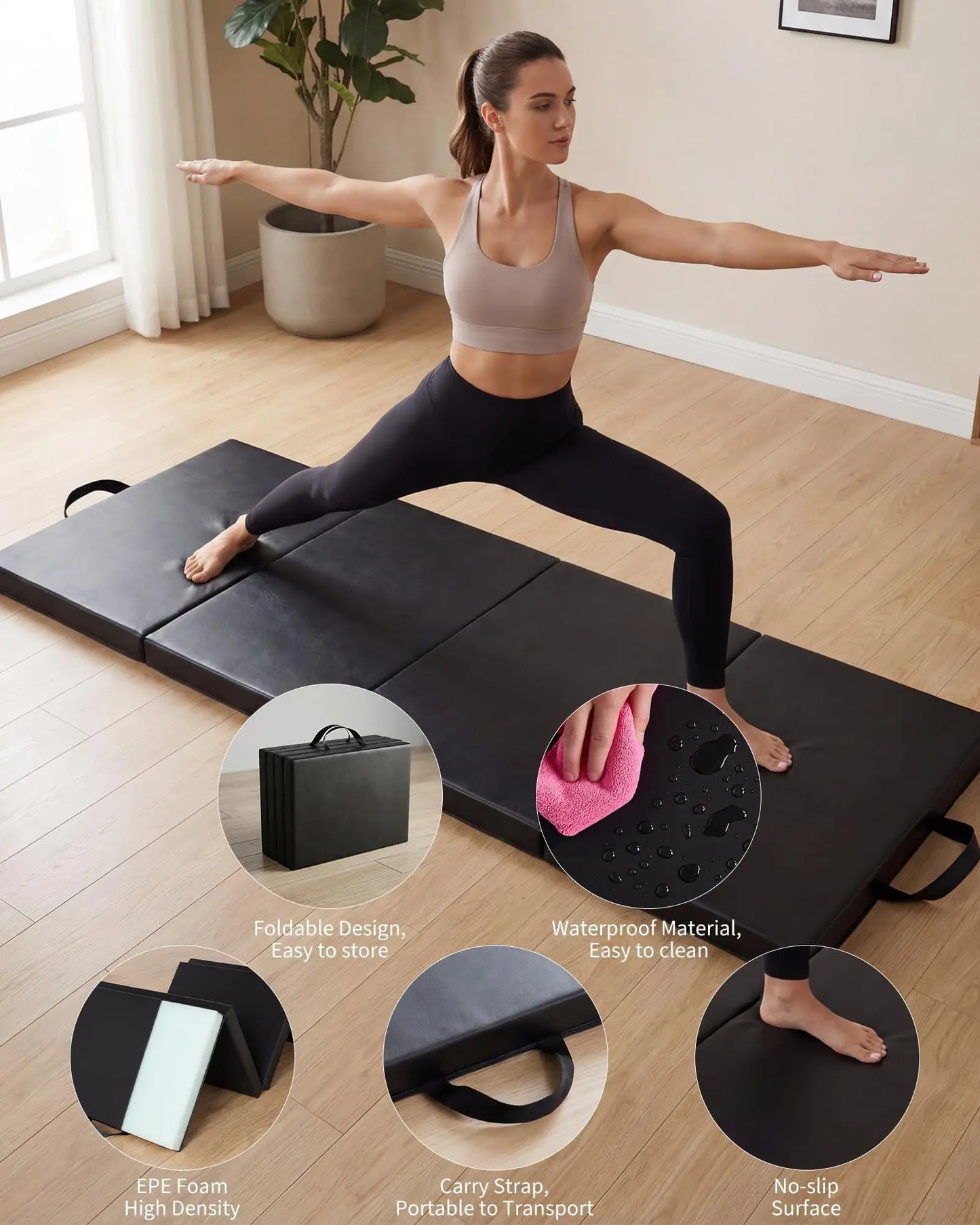 HiMISS Portable Folding Gymnastics Mat for Home Workouts