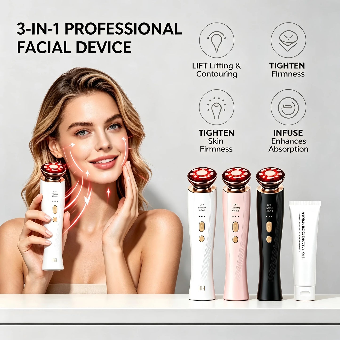 3 In 1 Red Light Facial Device For Neck Tightening