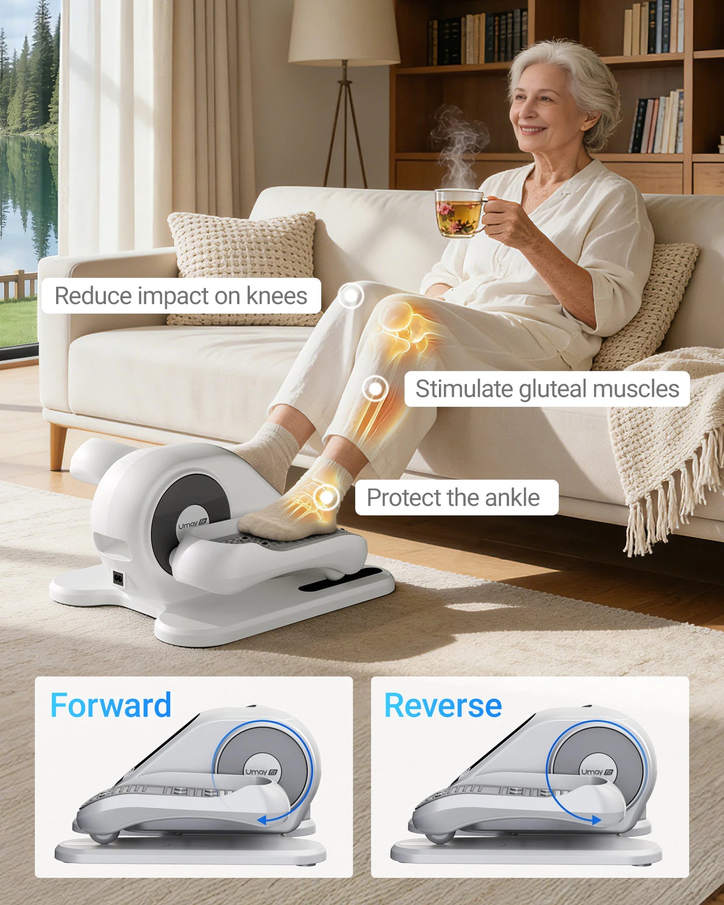 UMAY Compact Under Desk Electric Elliptical Machine With 12 Speed