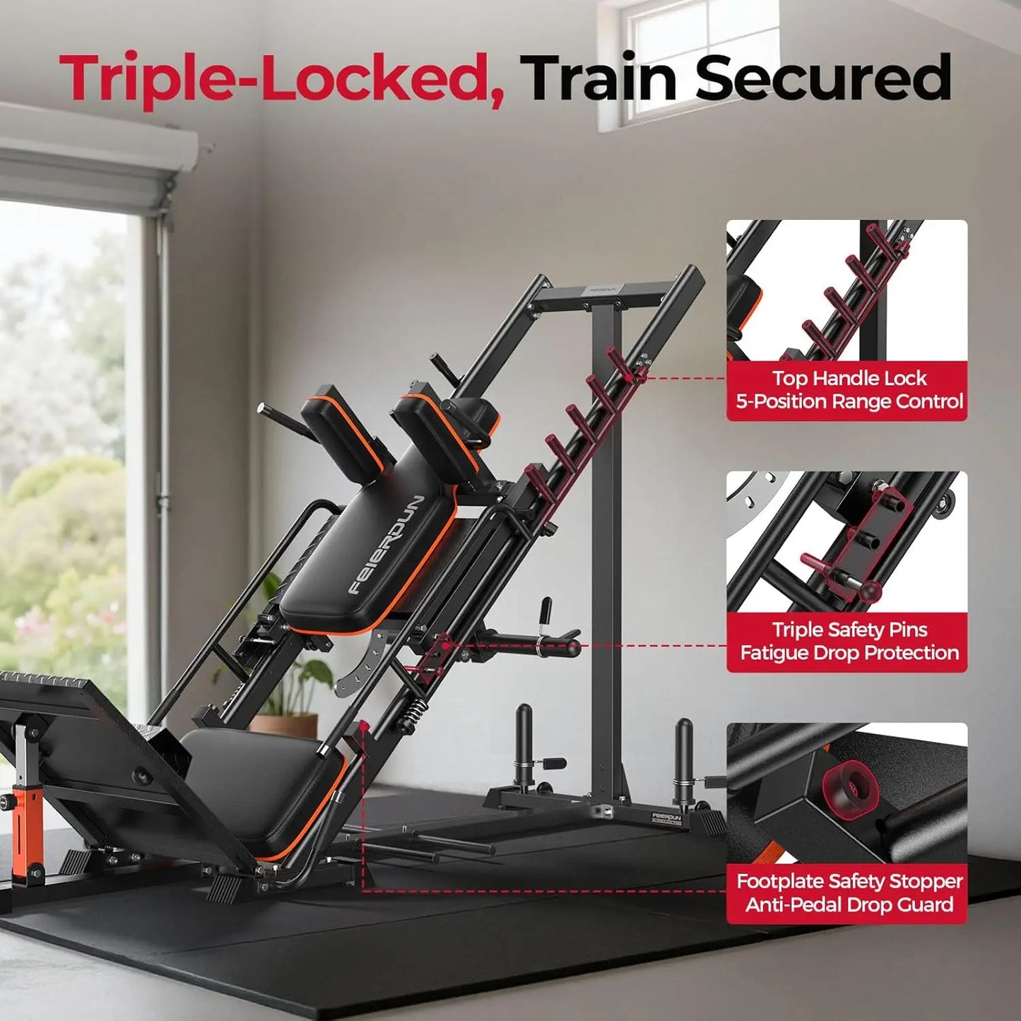 FED Fitness 3 In 1 Leg Press Hack Squat Machine With Ultra Quiet Pulley System