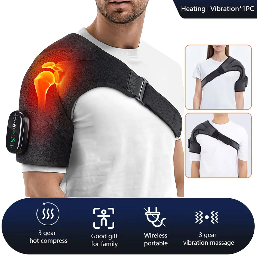 Hailicare Adjustable Heating Shoulder Brace With Vibration Massager
