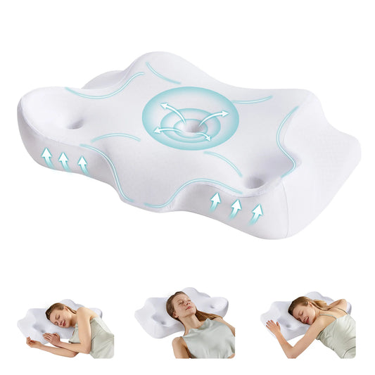 JHK Ergonomic Cervical Memory Foam Pillow With Cooling Pillowcase