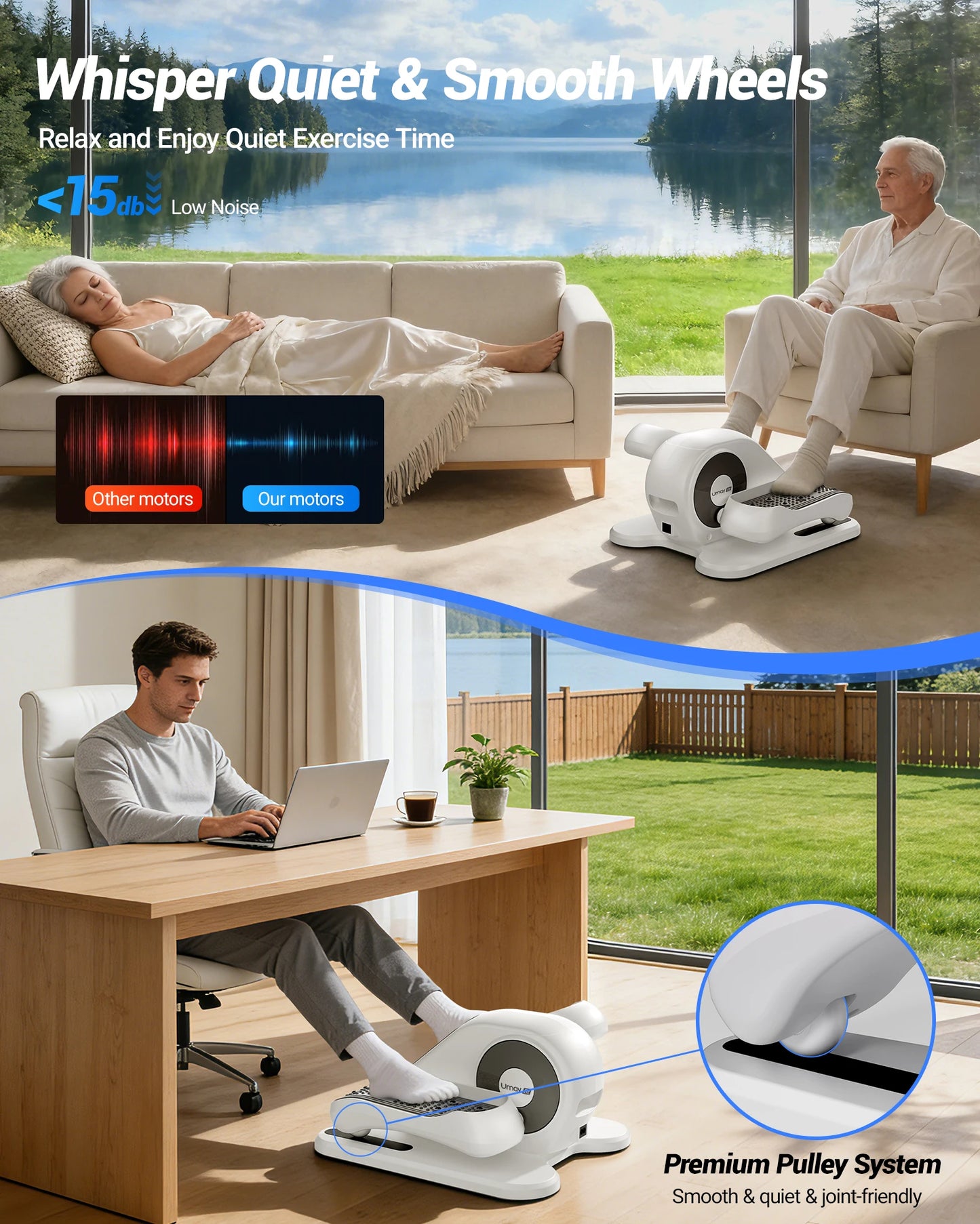 UMAY Compact Under Desk Electric Elliptical Machine With 12 Speed