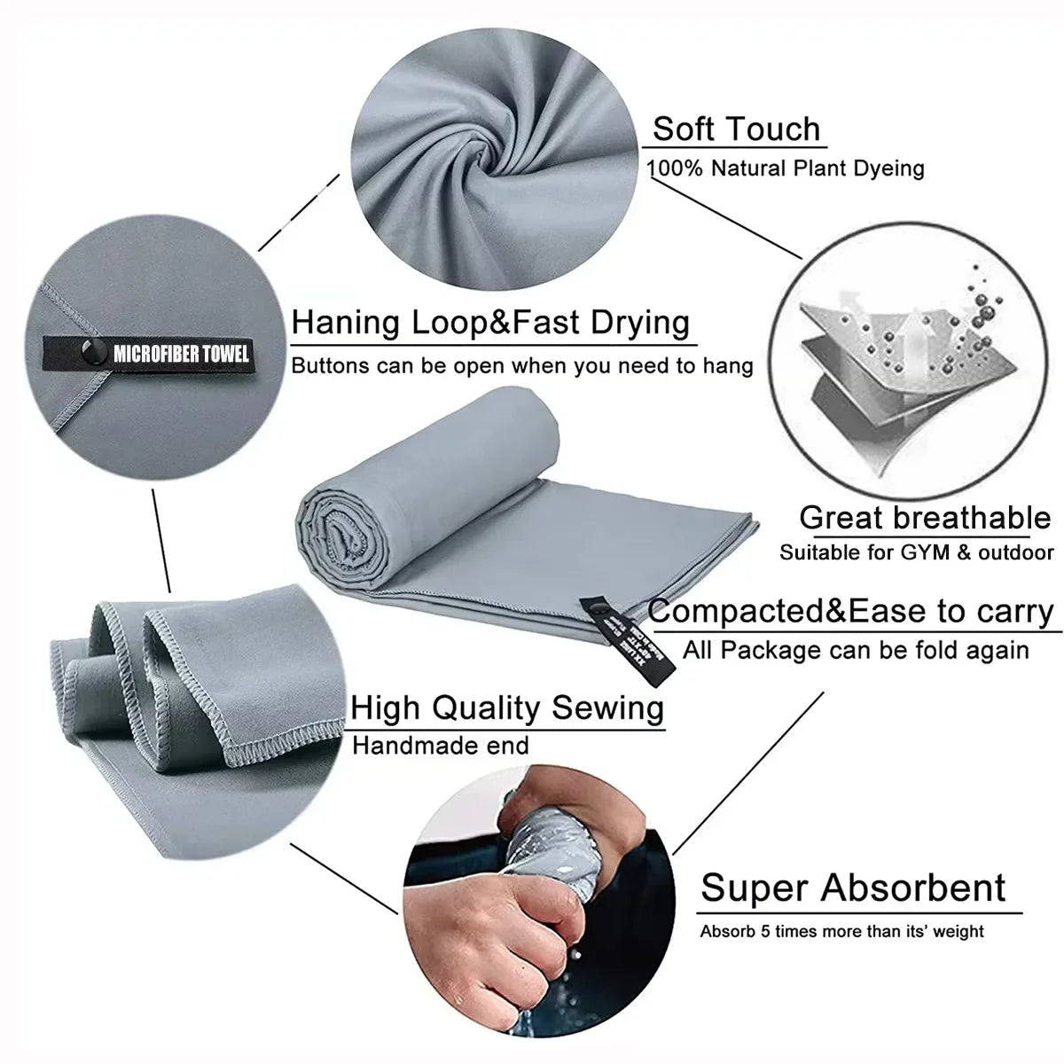 Microfiber Quick Dry Bath Towel With Portable Bag Highly Absorbent