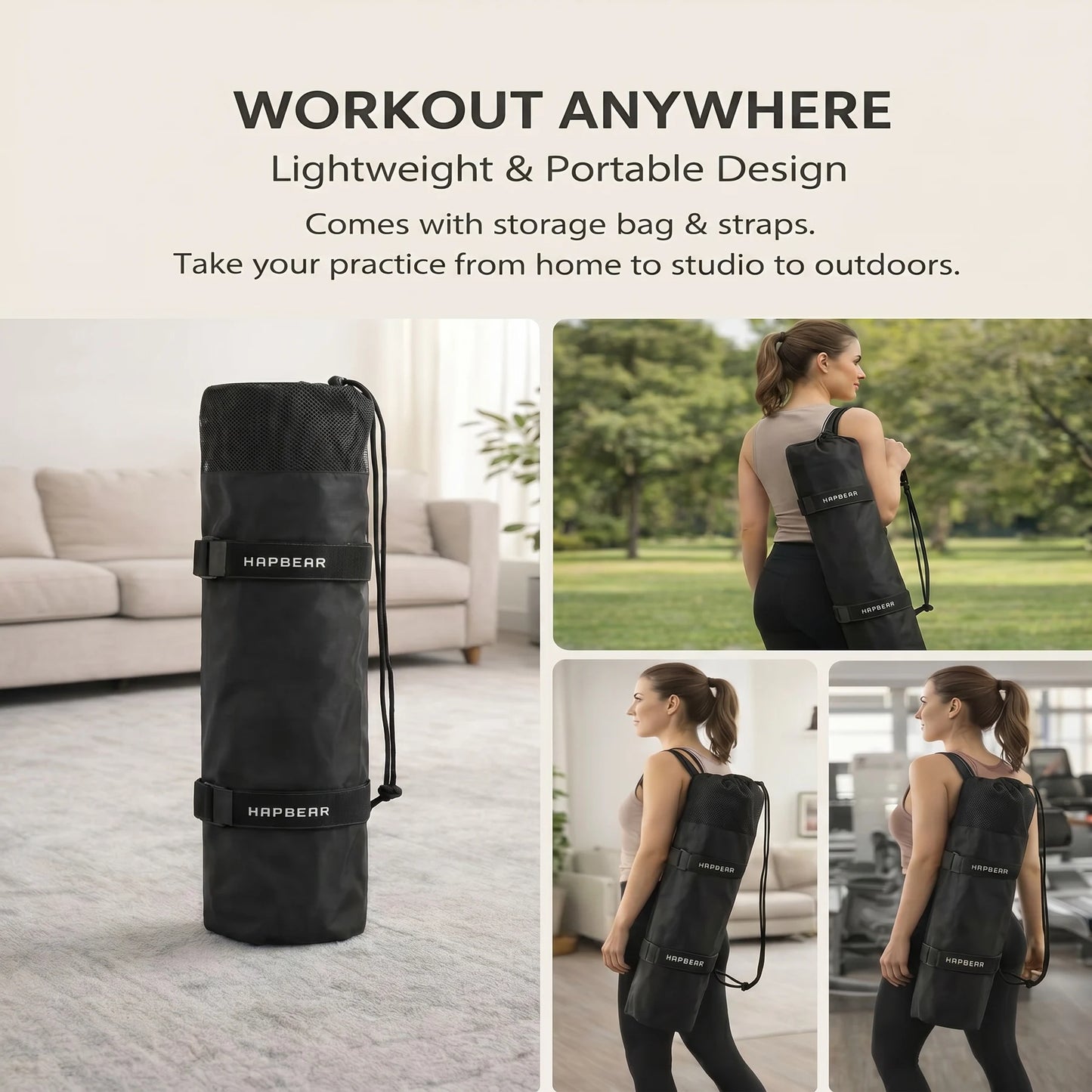HAPBEAR TPE Yoga Mat Non Slip For Home Workouts Durable