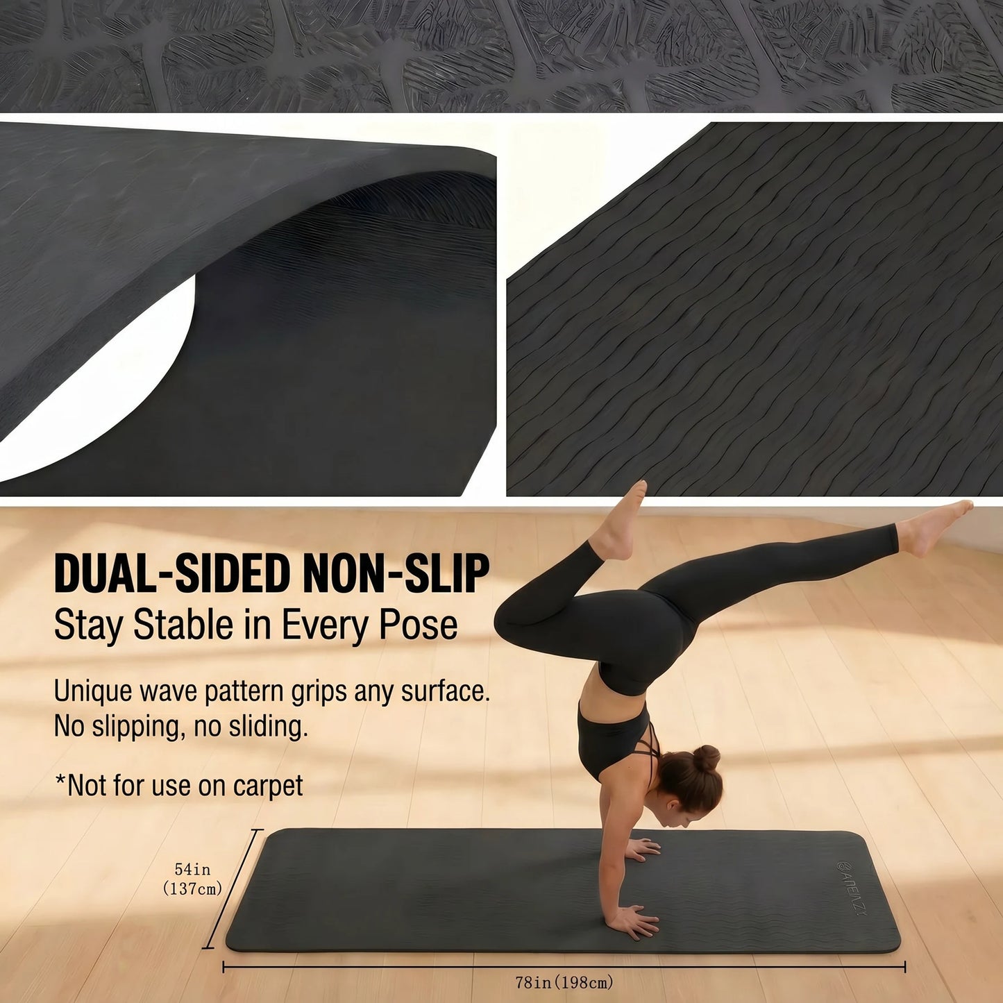 HAPBEAR TPE Yoga Mat Non Slip For Home Workouts Durable