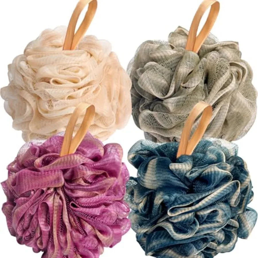 Loofah Bath Sponge Set Exfoliating Mesh Body Scrubber Pouf