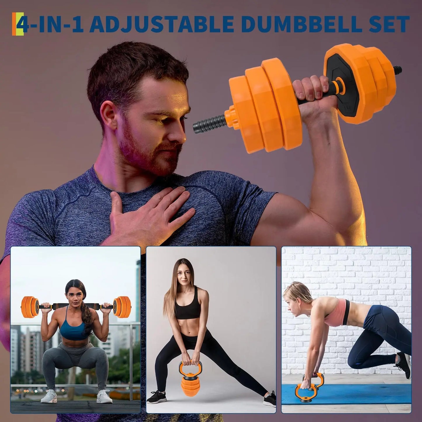 Adjustable Dumbbells 44 Lb Set 4-In-1 Home Gym Complete