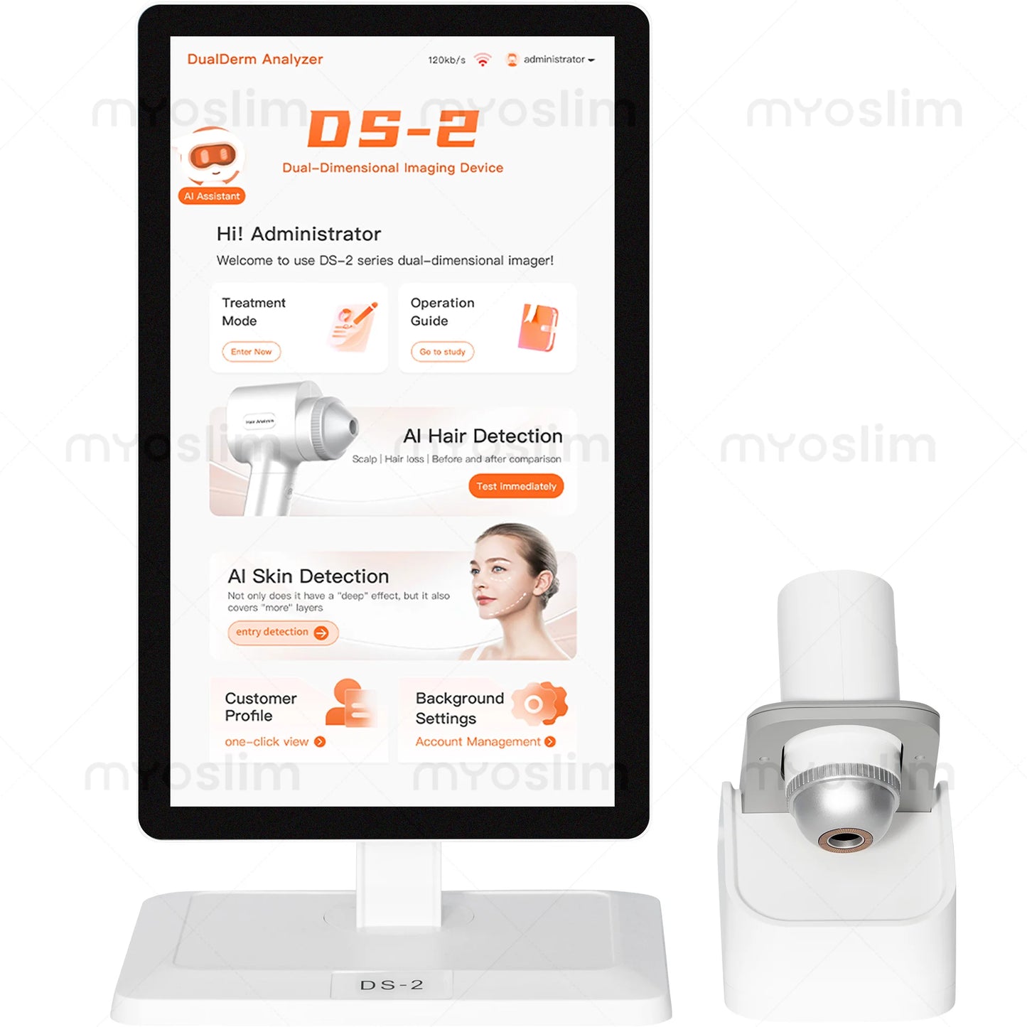 MYOSLIM AI Scalp And Skin Analyzer DS-2 Dual Probe 8MP HD Camera