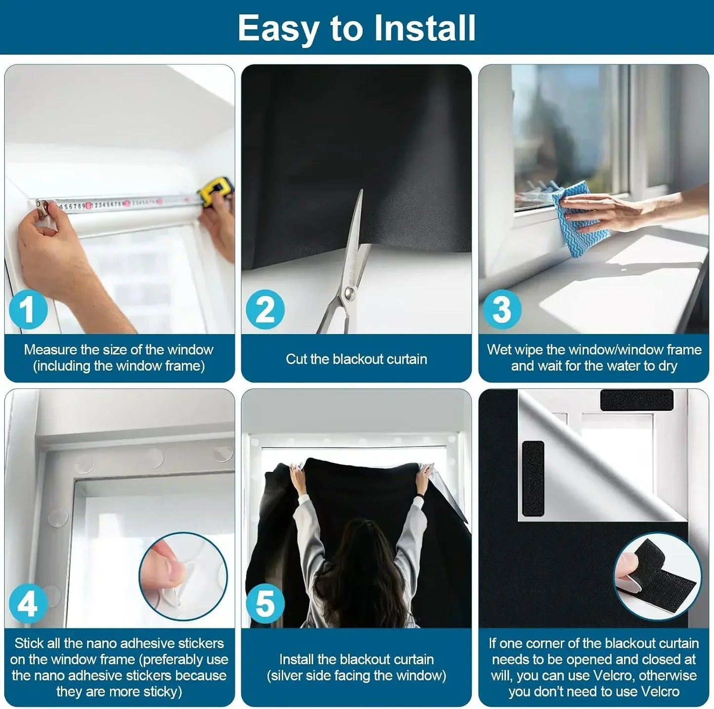 Bedroom 100 Percent Blackout Curtain Polyester DIY Install Portable