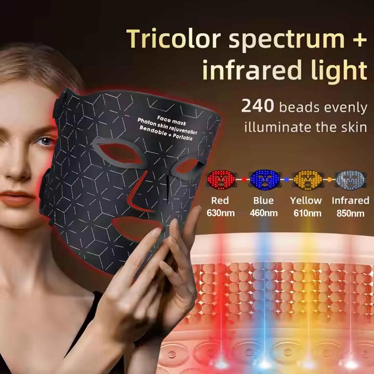 Portable LED Face Mask Light Therapy For Anti Aging Wrinkles
