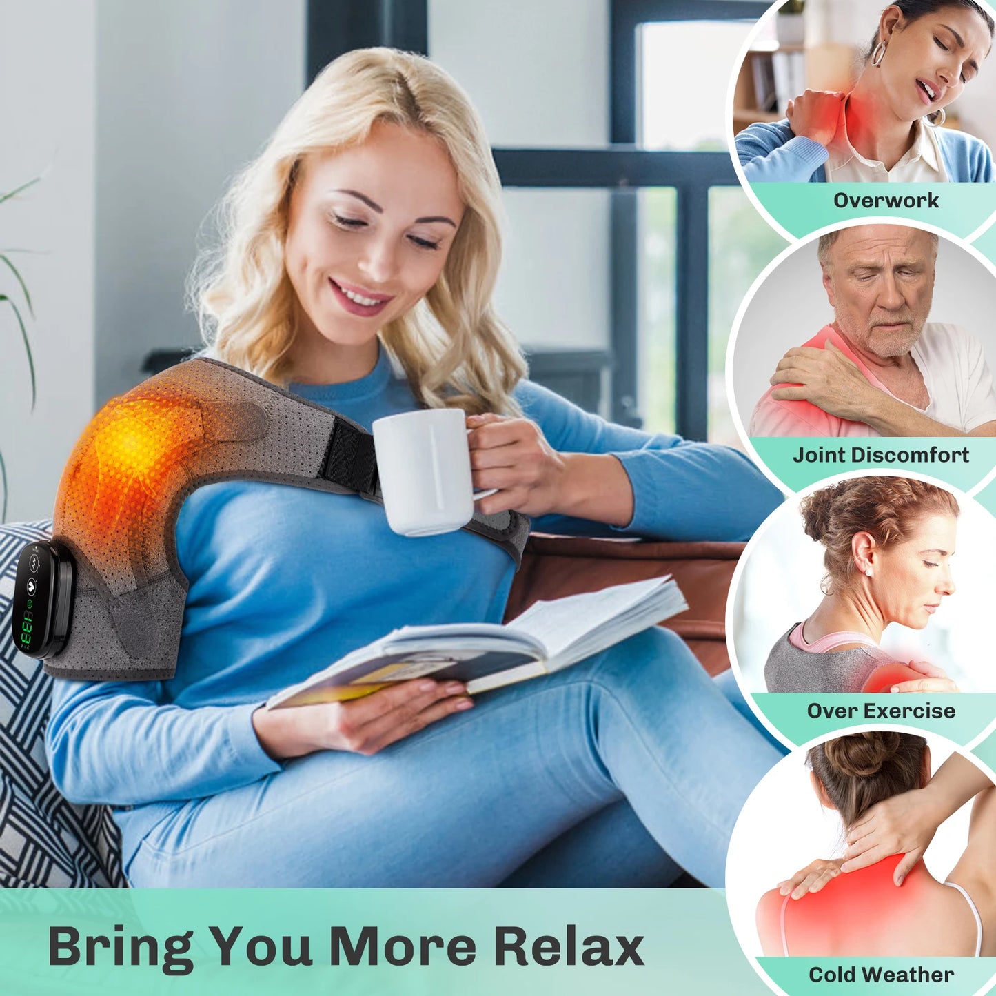 Hailicare Adjustable Heating Shoulder Brace With Vibration Massager