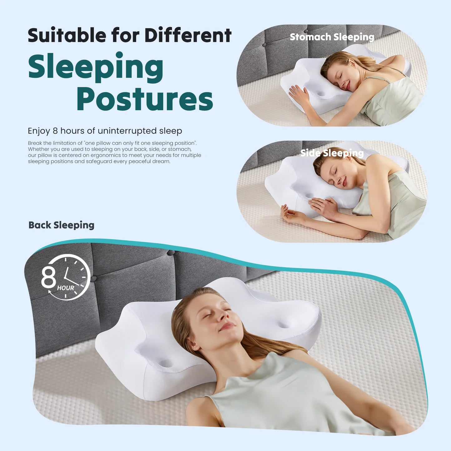 JHK Ergonomic Cervical Memory Foam Pillow With Cooling Pillowcase