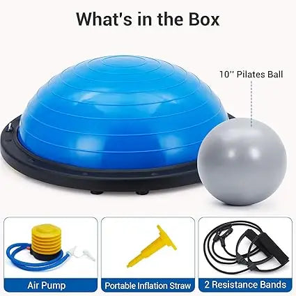 Half Exercise Ball Balance Trainer With Non-Slip Base And Bands