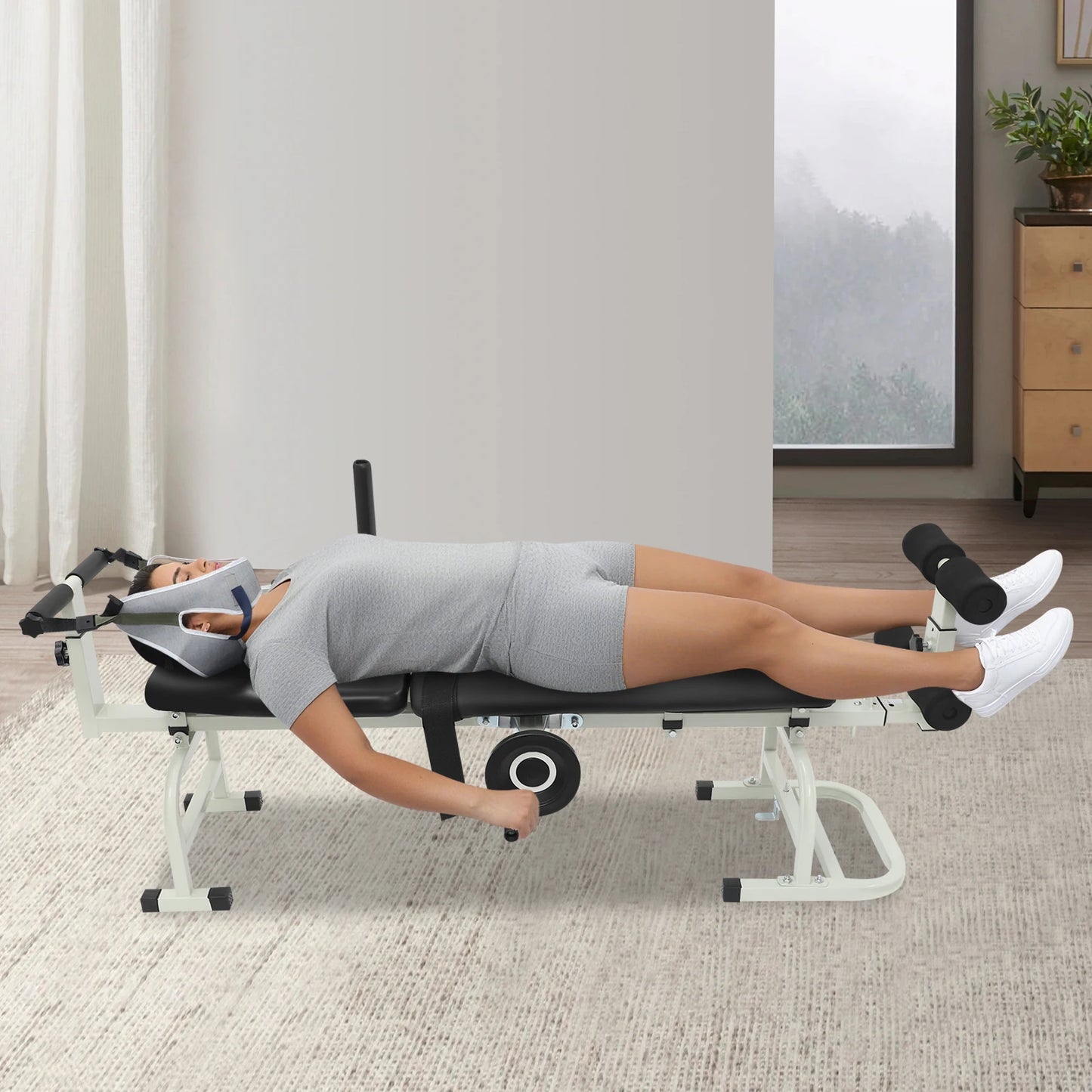 Back Stretch Bench Cervical Lumbar Traction Bed Adjustable Length