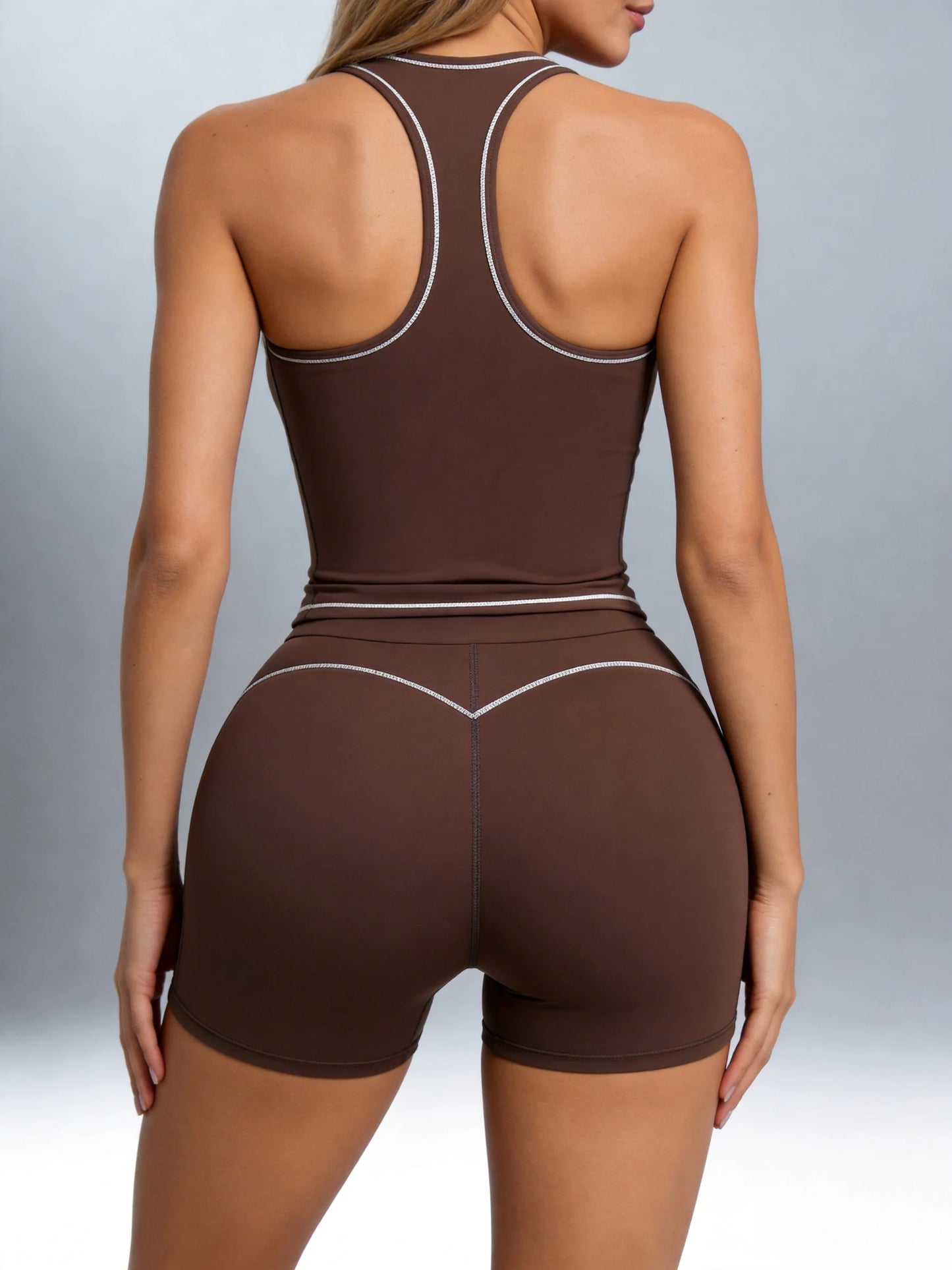 Airila Women Two Piece Yoga Set With Racing Vest Shorts Removable Pads