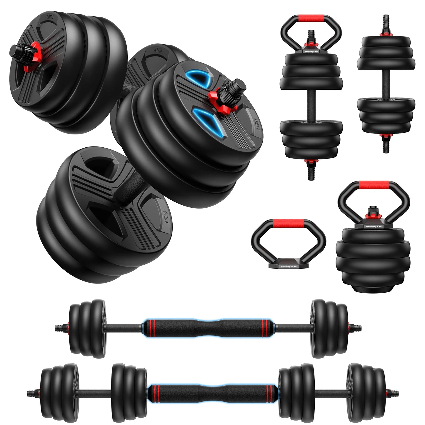 FED Fitness 5 In 1 Adjustable Dumbbell Set With 20 35 45 70 90 Lb