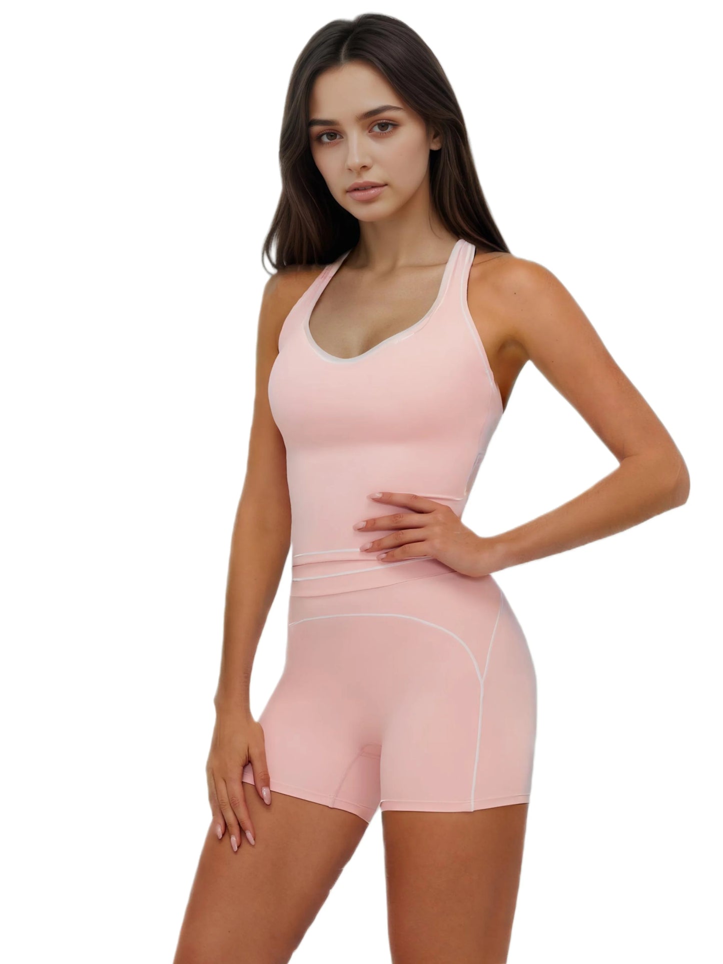 Airila Women Two Piece Yoga Set With Racing Vest Shorts Removable Pads