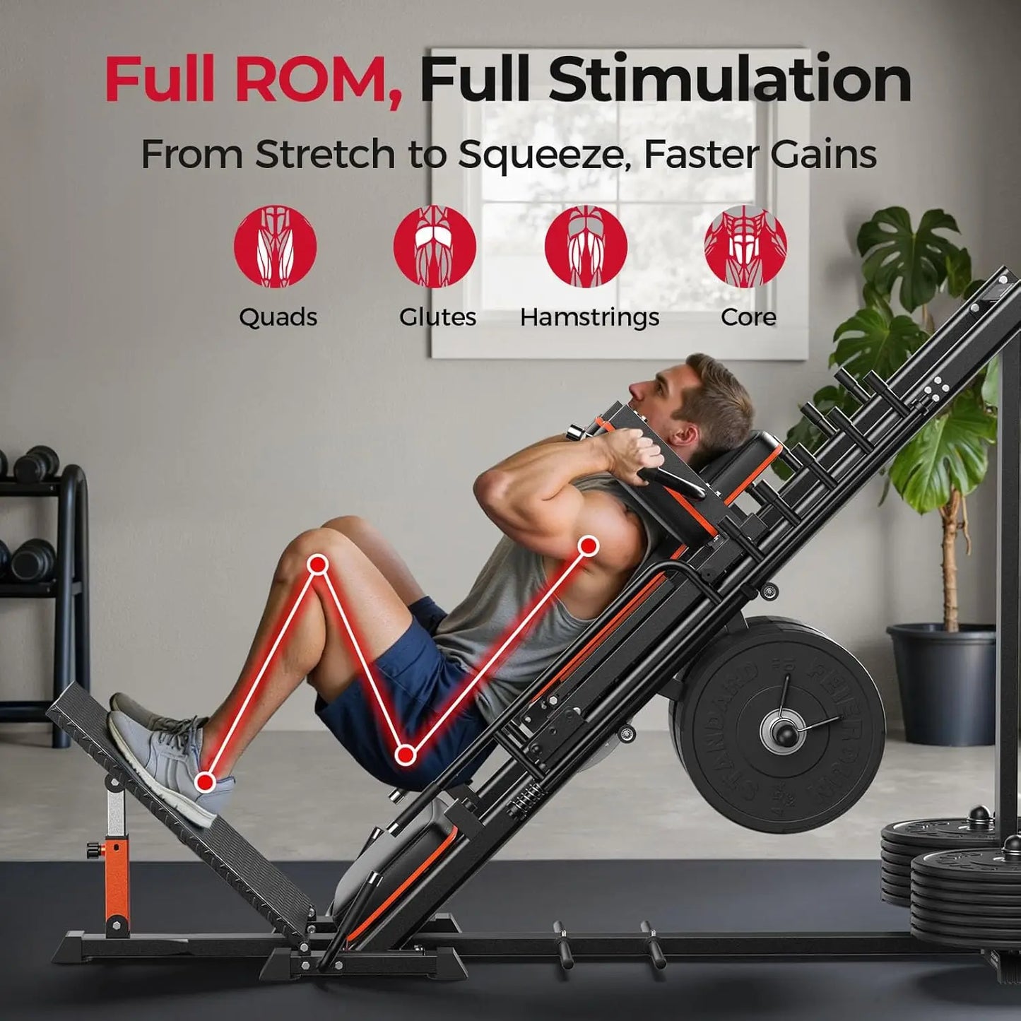 FED Fitness 3 In 1 Leg Press Hack Squat Machine With Ultra Quiet Pulley System