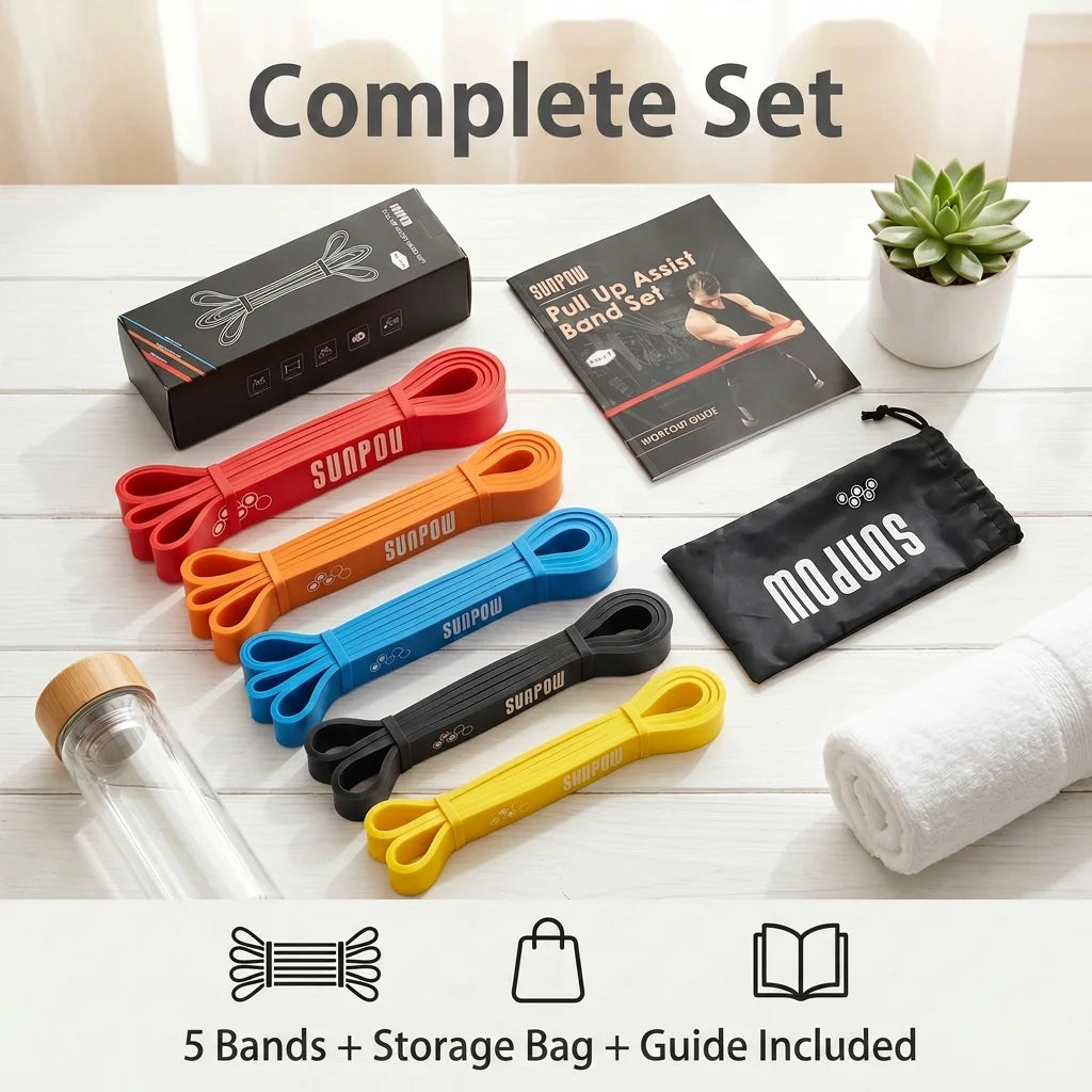 SUNPOW Pull Up Assistance Bands Set 5 Heavy Duty Resistance Bands