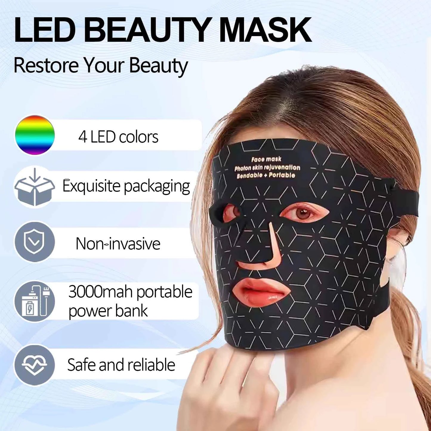 Portable LED Face Mask Light Therapy For Anti Aging Wrinkles