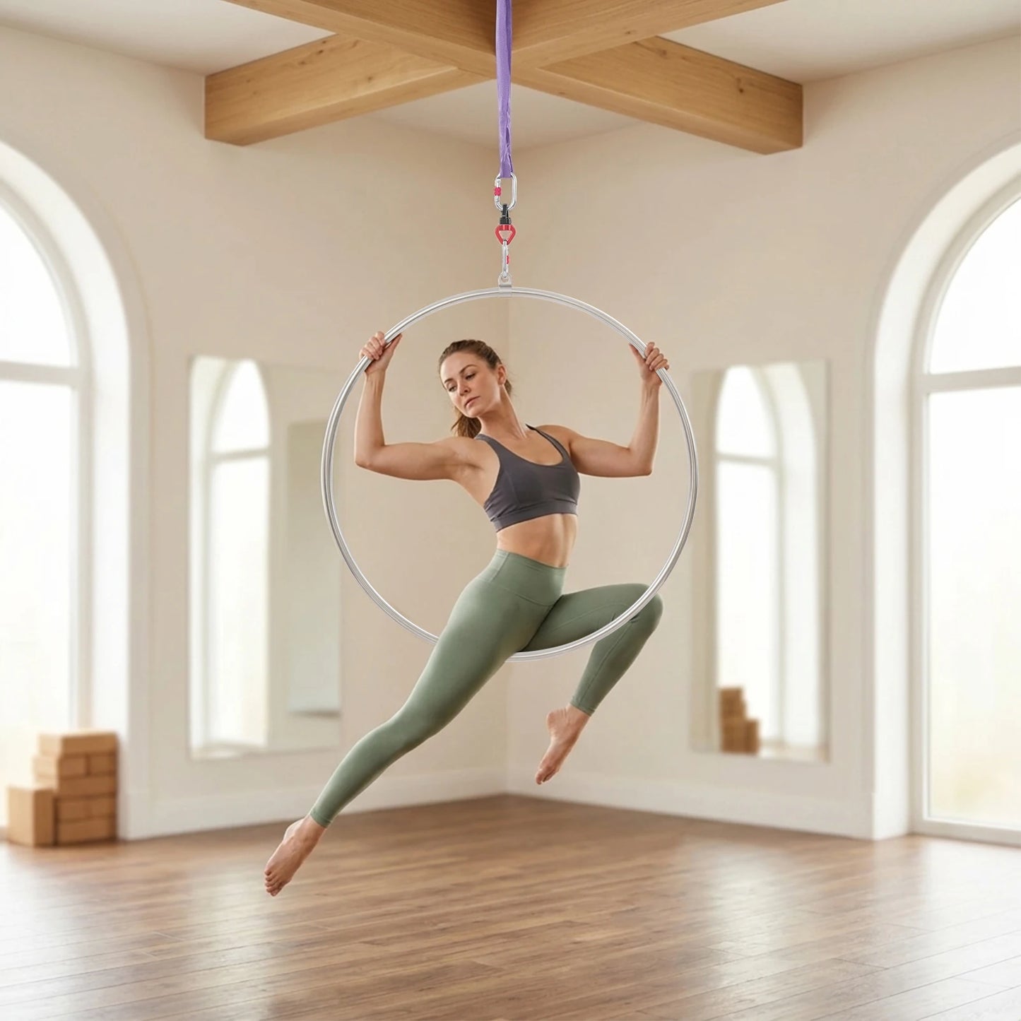 Aerial Hoop Kit With Sling And Carabiners Stainless Steel Ring
