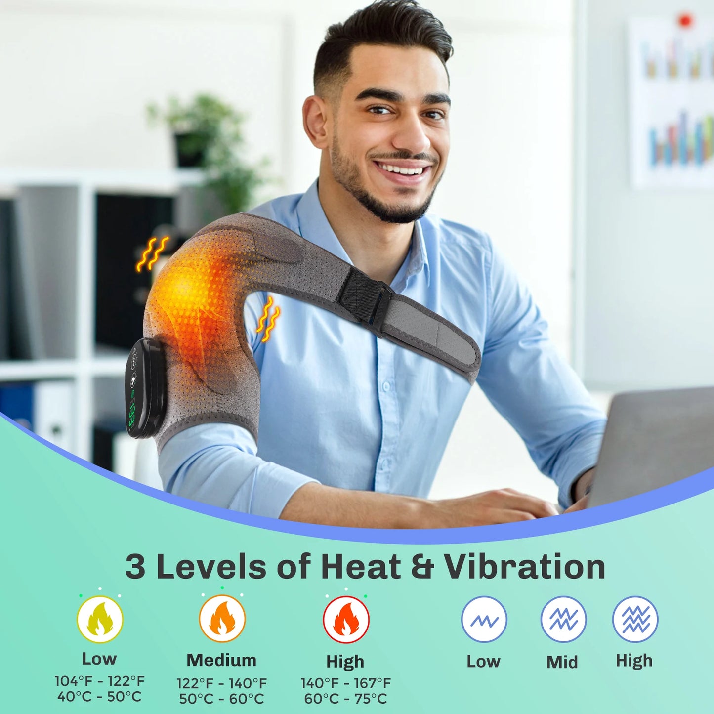 Hailicare Adjustable Heating Shoulder Brace With Vibration Massager