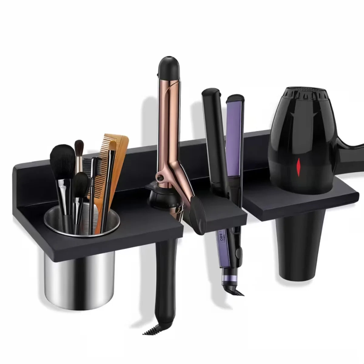 Wall Mounted Wooden Hair Tool Organizer For Dryer Curling Iron