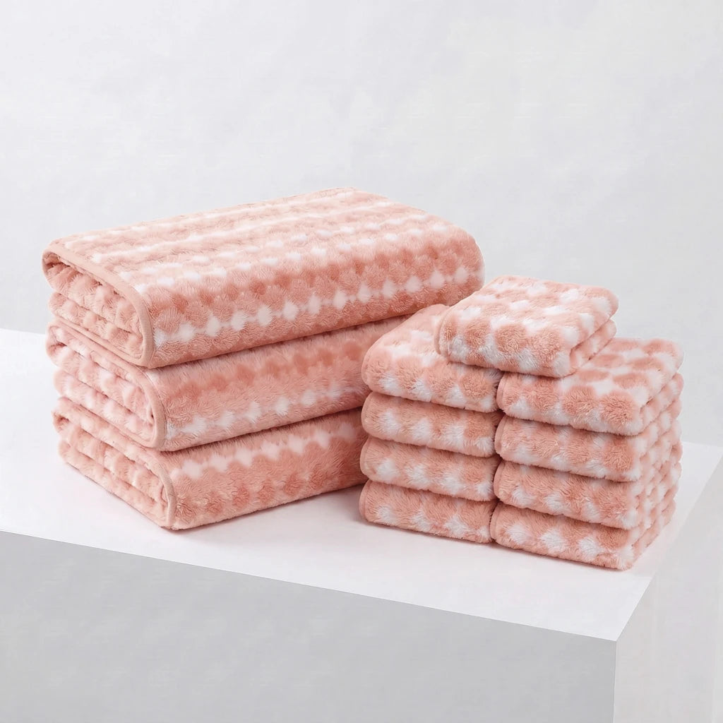 NONE CN Ultra Thick Plush Bathroom and Face Towel Set