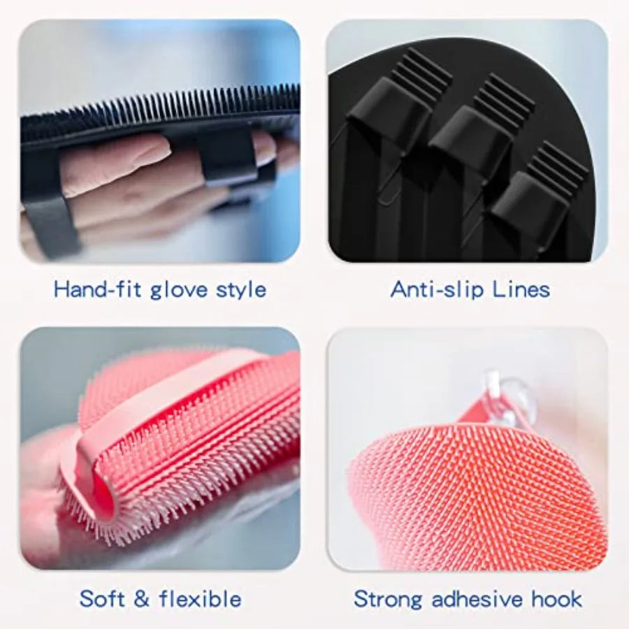 Silicone Back Scrubber Bath Glove and Face Brush 3 Pack