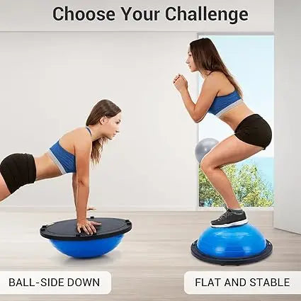 Half Exercise Ball Balance Trainer With Non-Slip Base And Bands