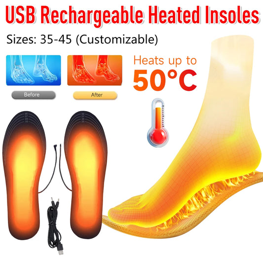 USB Heated Insoles Unisex Electric Foot Warmer Rechargeable