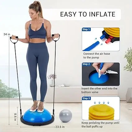 Half Exercise Ball Balance Trainer With Non-Slip Base And Bands