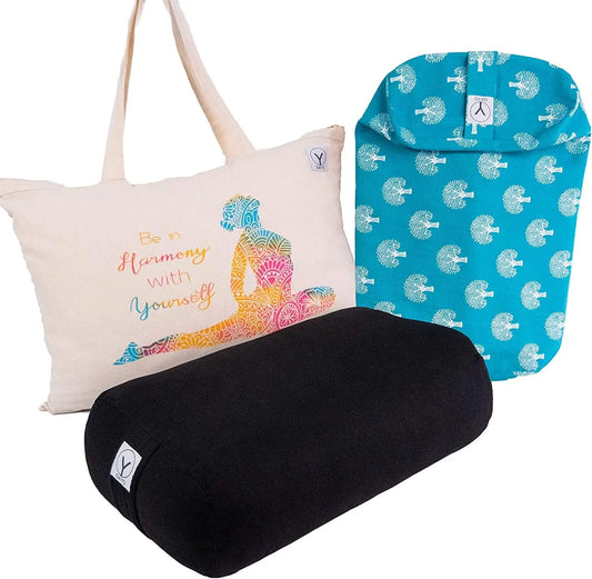 Y O GAYO Yoga Bolster Cotton Pillow With Carry Bag