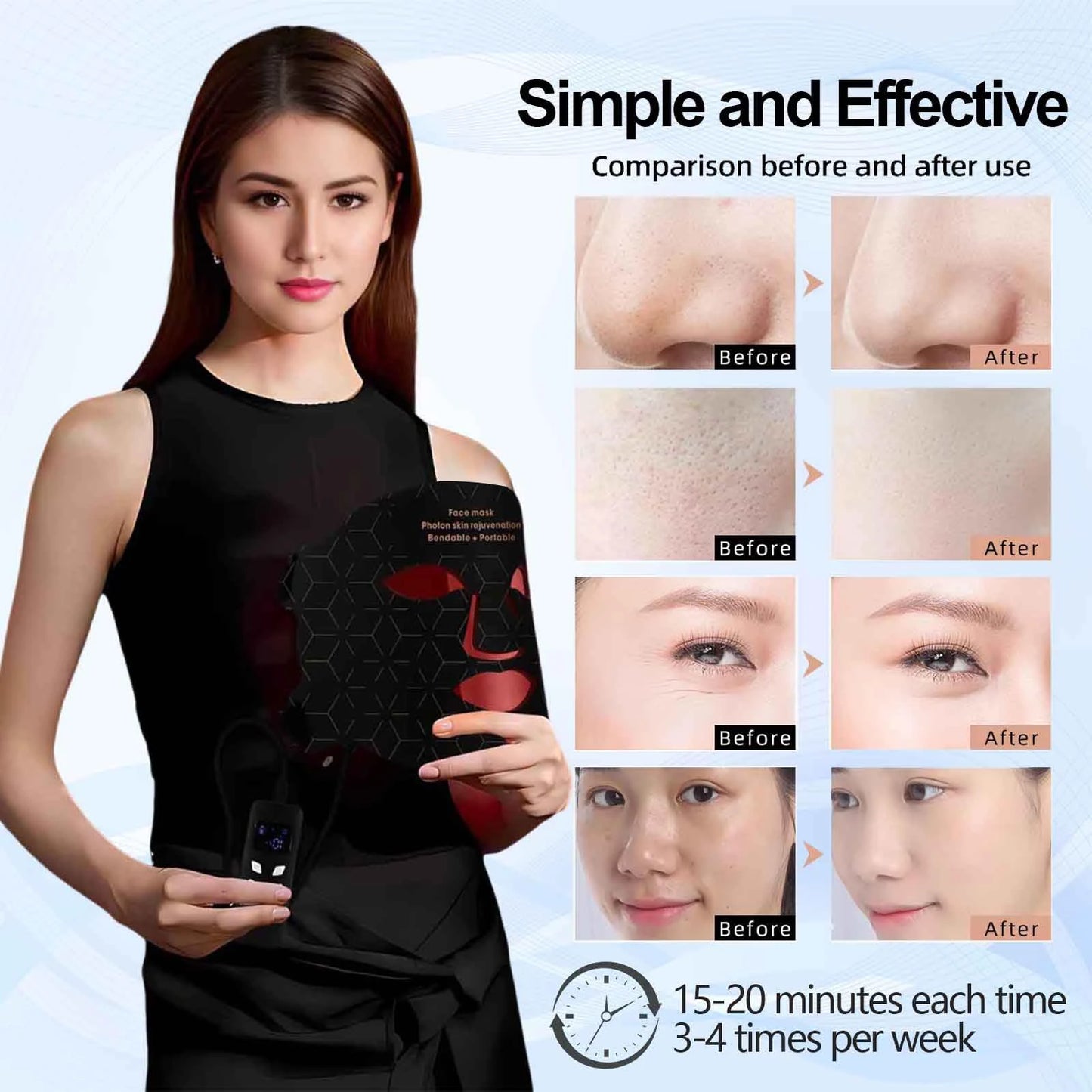 Portable LED Face Mask Light Therapy For Anti Aging Wrinkles
