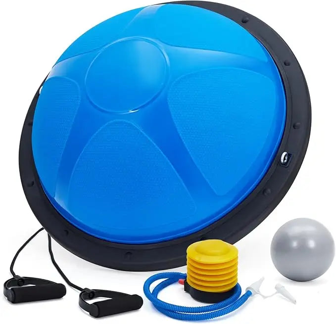 Half Exercise Ball Balance Trainer With Non-Slip Base And Bands